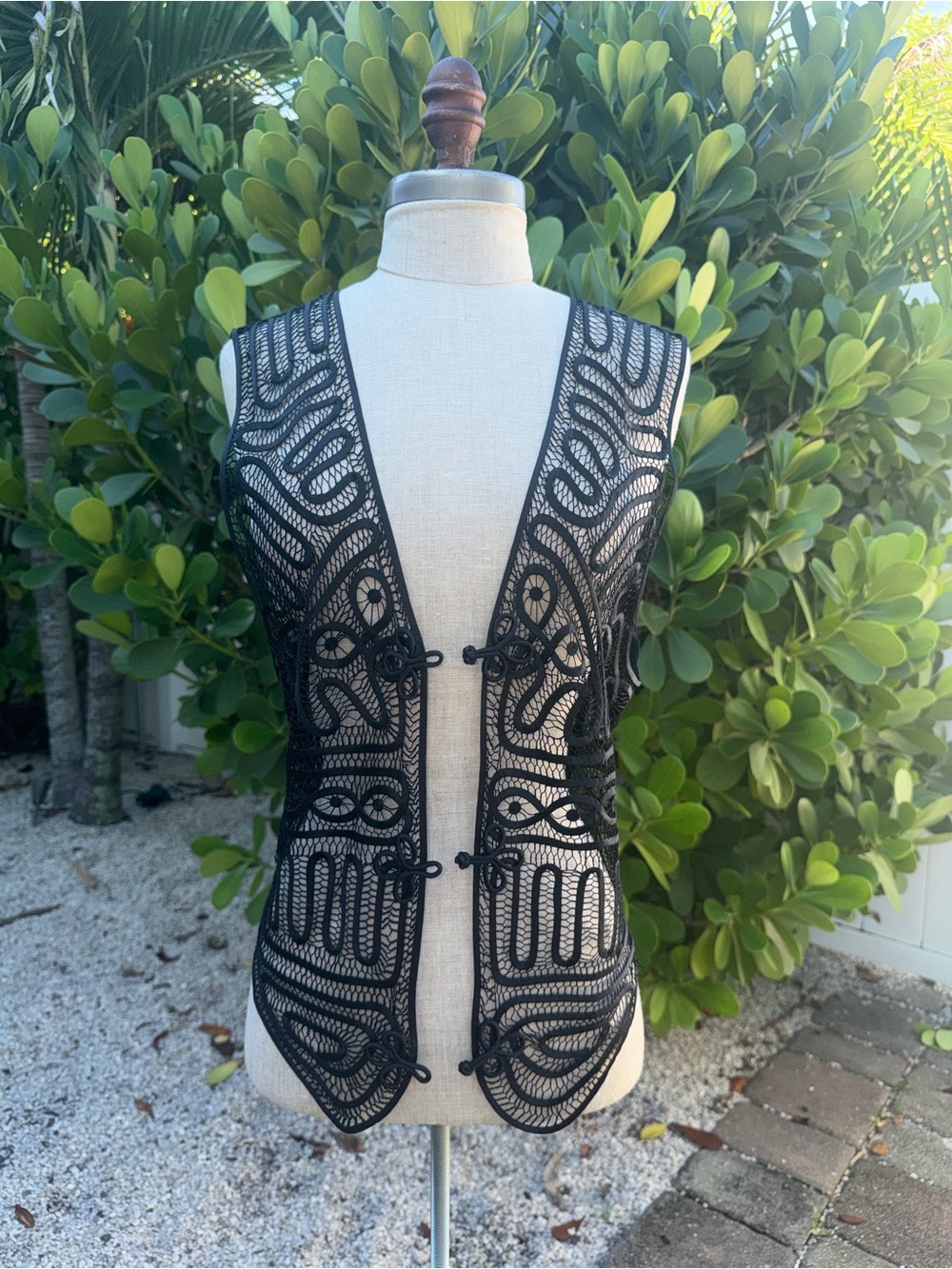Vintage Black Silk Lace Open-Front Women's Vest